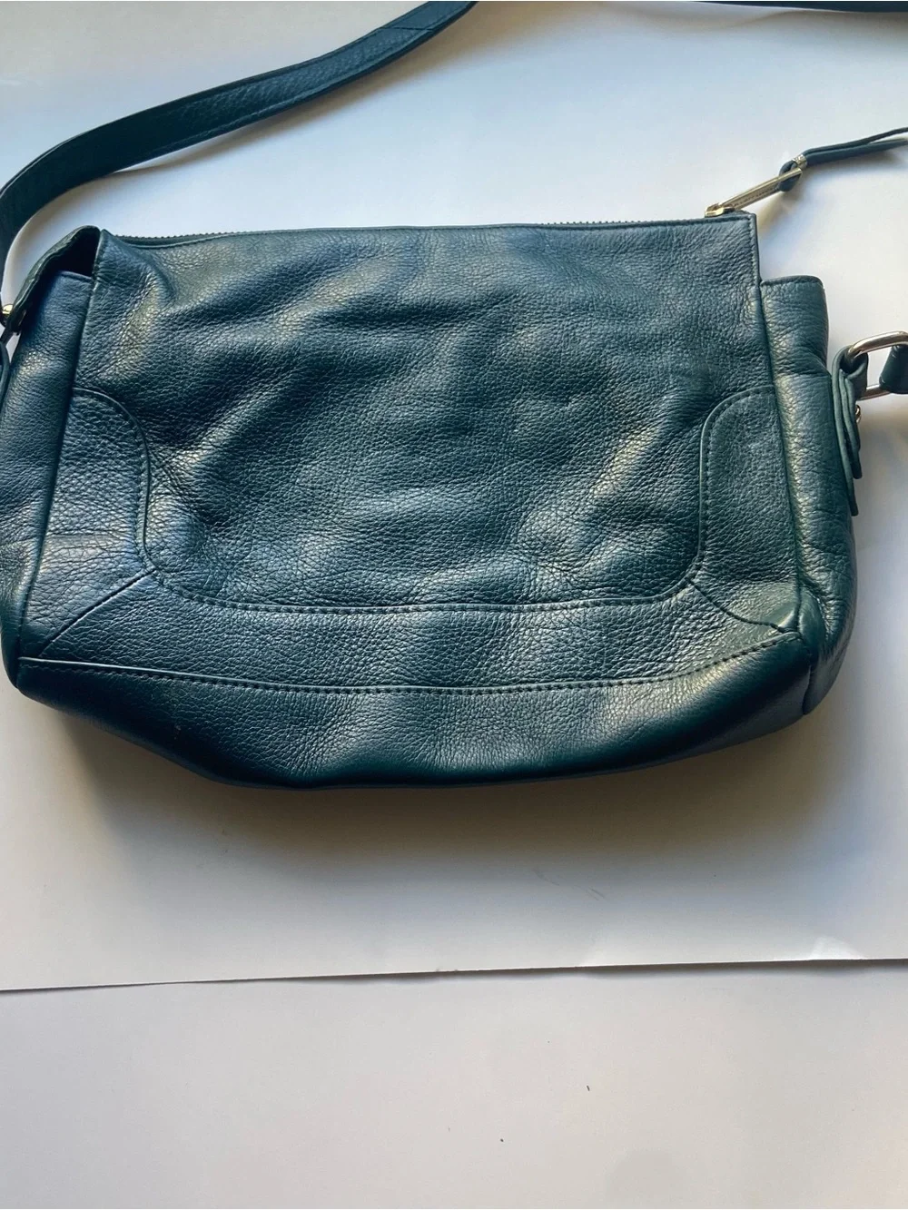 Elliott Lucca Teal Woven Leather Shoulder Bag with Branded Plaque